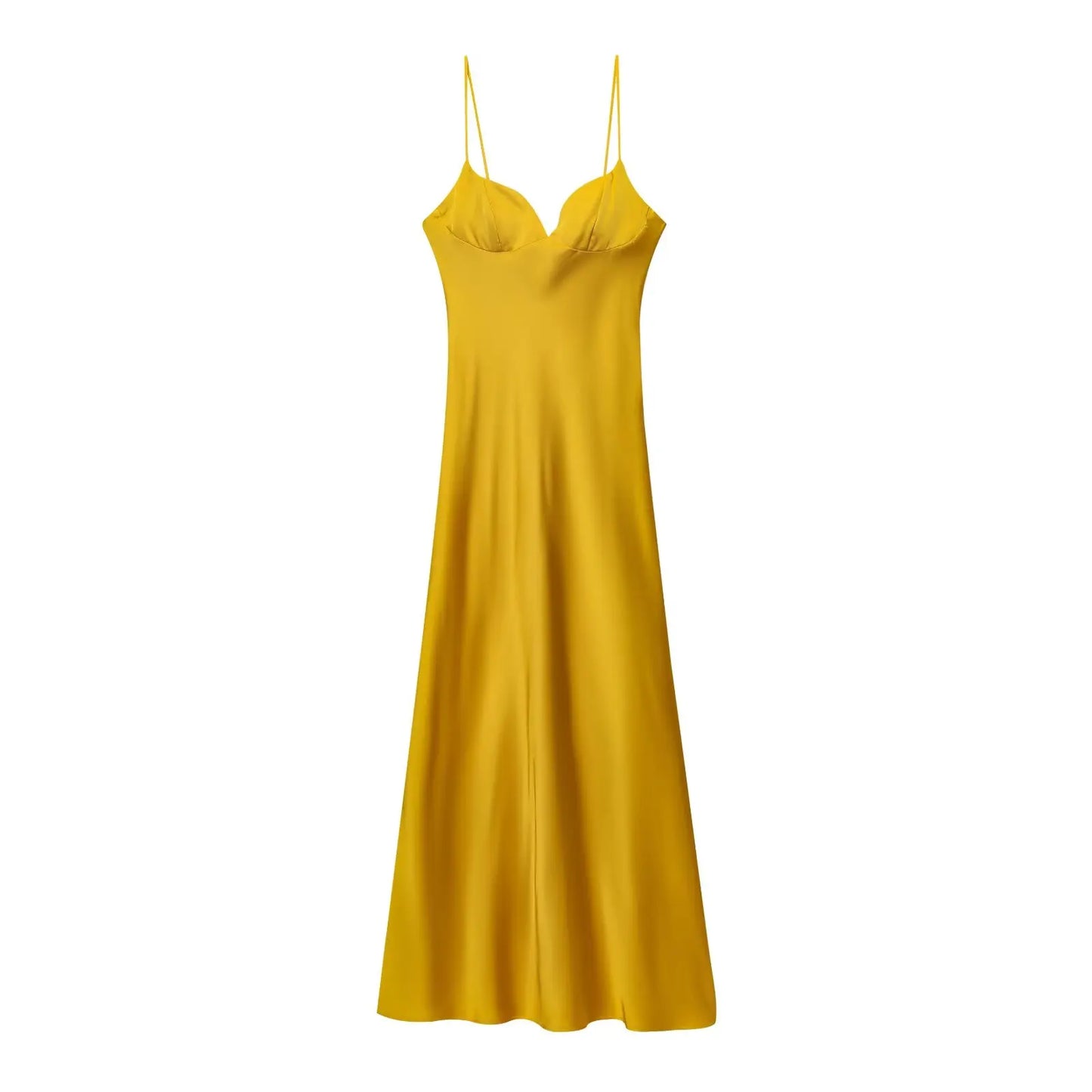 Women Red V-Neck Holiday Style Satin Texture Long Dress Sleeveless Summer Women's Back Zipper Fashion Sling Dresses