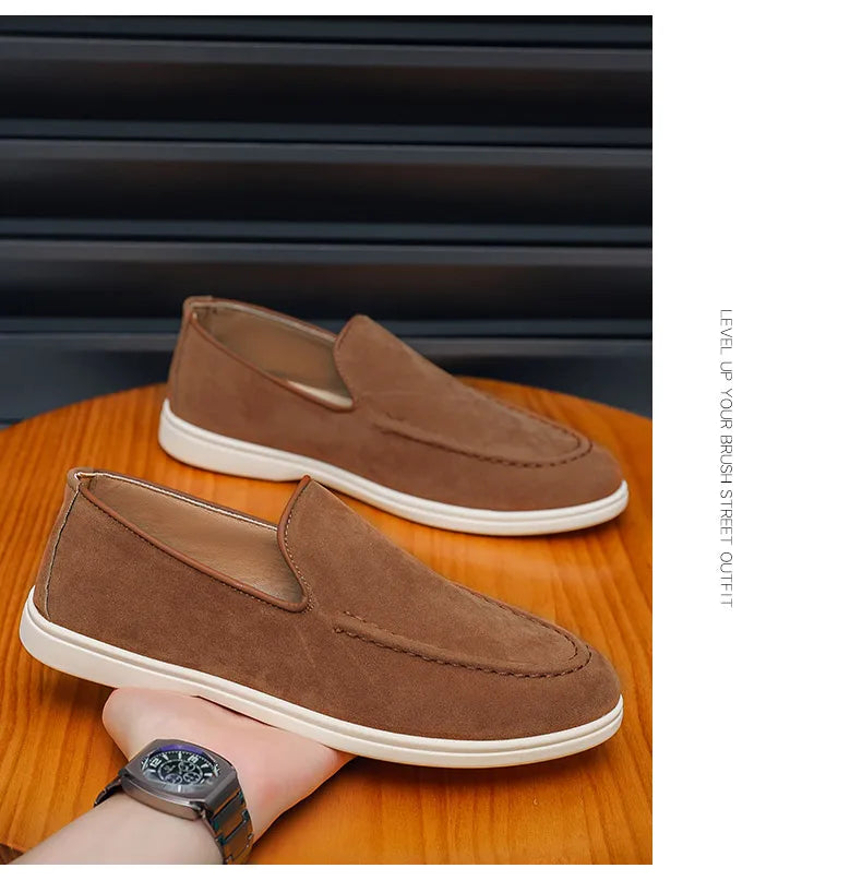 Men's Suede Leather Comfort Loafers, Flat Casual Slip-on Shoes, Fashion Suede Flats, Classic Round Toe Soft Leather Loafers 2026