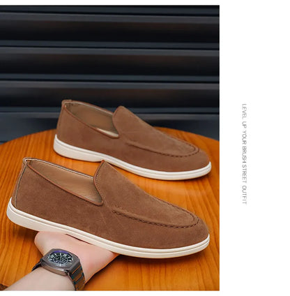 Men's Suede Leather Comfort Loafers, Flat Casual Slip-on Shoes, Fashion Suede Flats, Classic Round Toe Soft Leather Loafers 2026