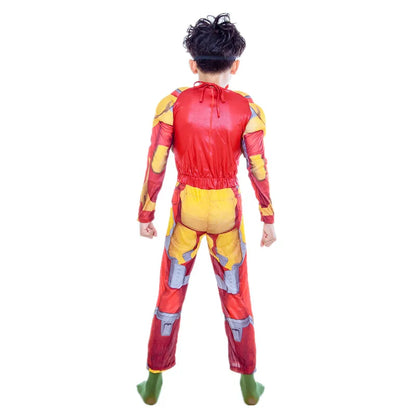 Kids Yellow Iron Man Costume Superhero Muscle Suit with Mask Role Play Costume for Halloween Christmas Party Performance
