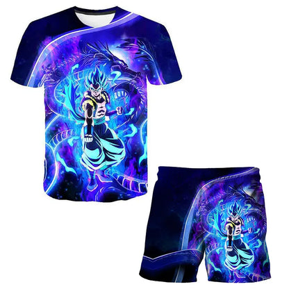 New Japan Cartoon Dragon Ball Z T-shirt Children's Top T-shirt+Shorts Two piece Set Summer Boys T-shirt+Shorts Beach Pants