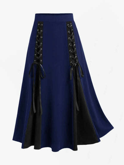 Plus Size Women's Skirts Deep Red Lace Chiffon Layered Skirt Or Halloween Vampire Costume Gothic Lace Up Two Tone Skirt