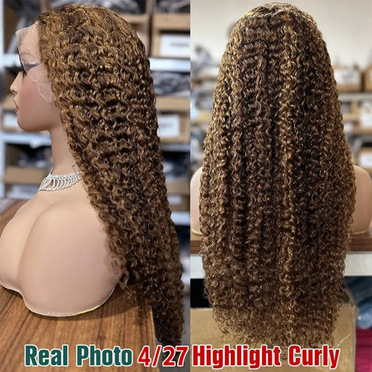 Highlight Deep Wave 4/27 Lace Front Wig Human Hair 13x6 13x4 HD Lace Frontal Wig 1B/30 Colored Ombre Honey Blonde Human Hair Wig