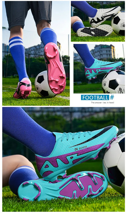 Professional FG/TF Soccer Cleats Men Football Boots Long Spike Grass Match Breathable Lightweight Comfortable Training Sneakers