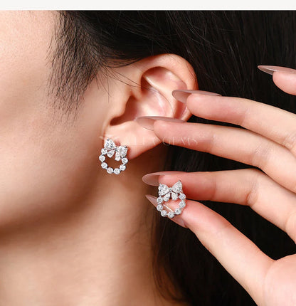 Heart Moissanite Earrings Bow Wreath Design S925 Silver 18k Gold Engagement Jewelry for Women Birthday Gifts Wholesale