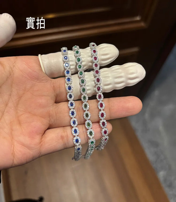 Real 18k White Gold Red Blue Green Moissanite Bracelet for Women Platinum Pt950 Single Row Diamond Simple and Versatile Gift