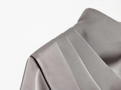 2026 Spring new women's elegant fashion shawl design satin drape top asymmetric wrinkled long-sleeved shirt