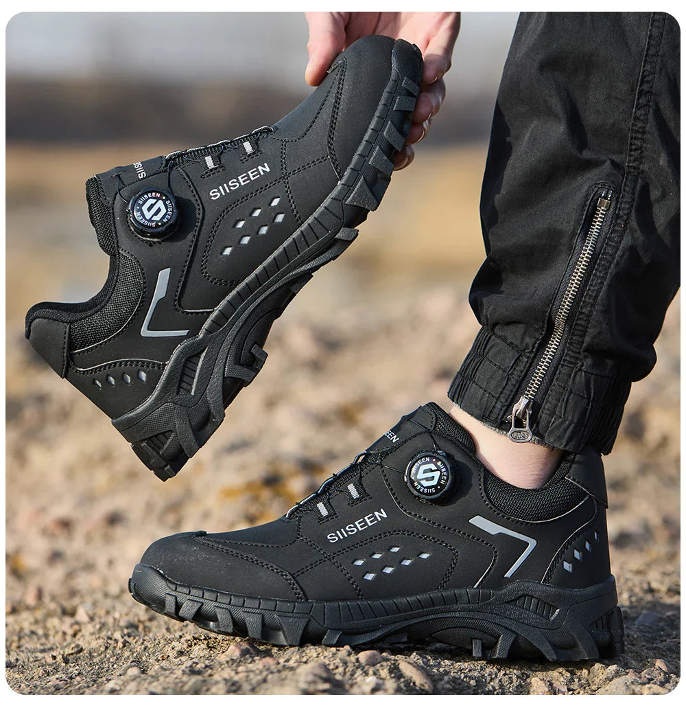 Steel Toe Safety Shoes for Men - Puncture Proof, Slip Resistant & Durable Work Boots for Construction, Outdoor Industrial Use