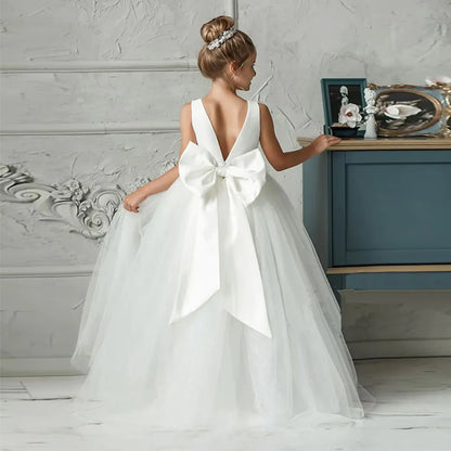 New Luxury Wedding Flower Girl Dress Suitable for Girls Aged 8-12 Dresses V-neck Long sheer Party Costume Carnival Costume