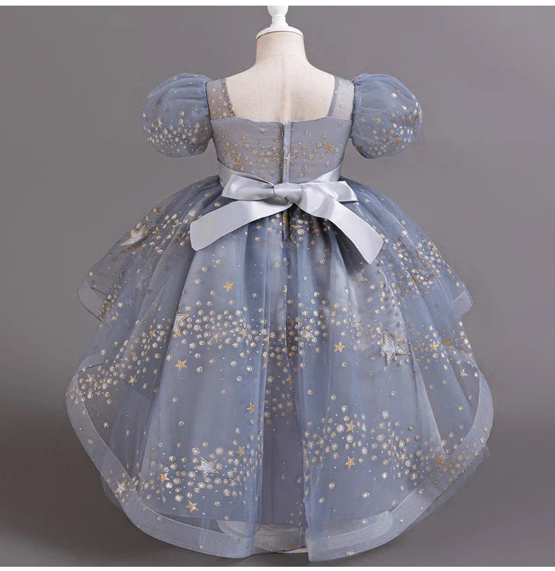 Girl Tail Wedding Bridesmaid Dress Children's Elegant Banquet Dress Children's Round Neck Sleeveless Dress Girl
