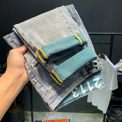 High-end 2023 Harajuku Designer Clothes Denim New Trousers Kpop Stretch Trendy Korean-style with Our Luxury Men's Casual Jeans