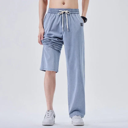 Brand Soft Jeans for Men Spring Thin Draped Comfortable Straight Trousers Drawstring Male Baggy Denim Pants Streetwear