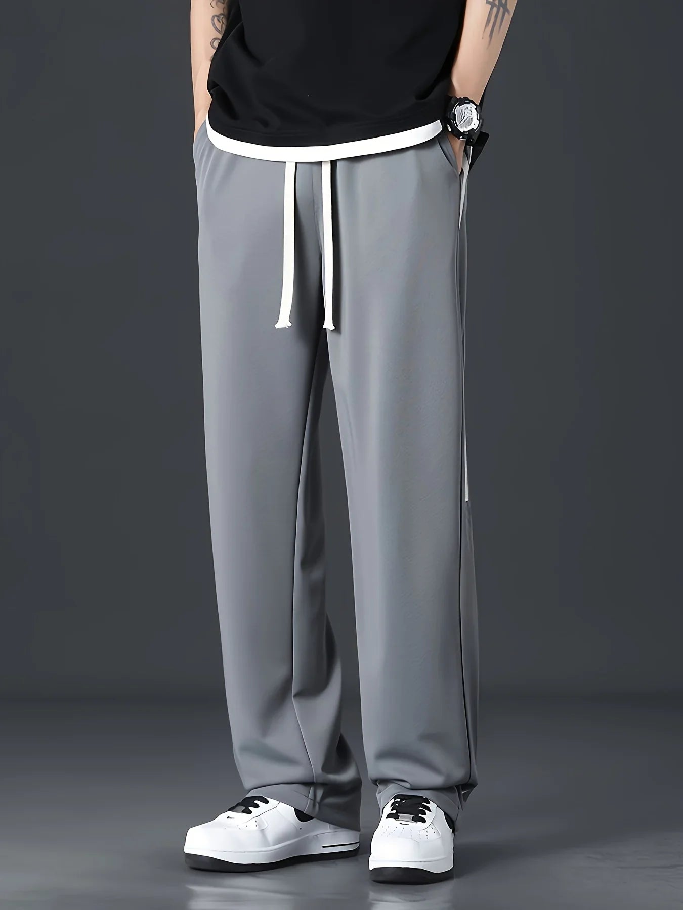 Men's summer sweatpants with drawstrings and pockets, quick-drying loose fit, smart casual jogging bottoms for outdoor activitie