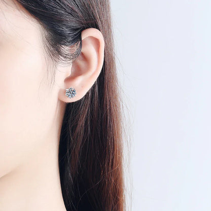 Moissanite Stud Earrings 1CT 2CT White Gold Plated Sterling Silver D VVS1 Lab Diamond Snowflake Ear Studs For Women