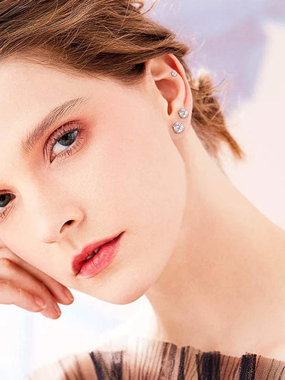 CZ Stud Earrings 925 Sterling Silver Platinum Plated Round Cubic Zirconia Hypoallergenic Barbell Earrings 4-7mm