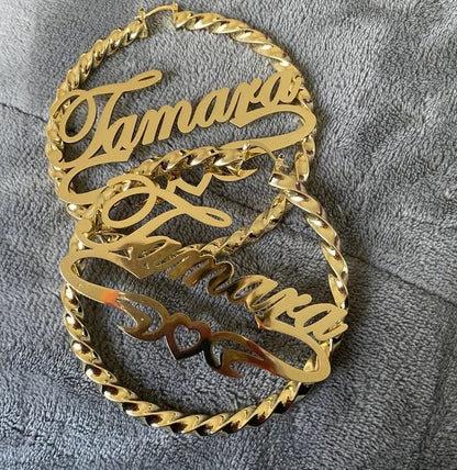 Hiphop Punk Style Bamboo Big Hoop Earrings Customize Personized Name Earrings For Women Personlized Earrings Gifts