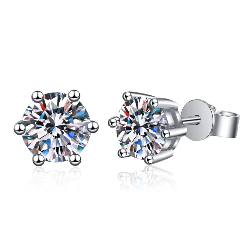 Moissanite Earrings Screw Stud Sterling Silver D VVS1 Lab Diamond with GRA Classic 6 Claws Round Ear Studs For Women