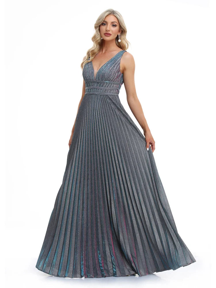 Luxury Sexy Deep V-Neck Sequins Blue Evening Dresses Women Elegant V-back Wedding Party Long Prom Cocktail Dress