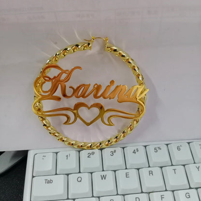 Hiphop Punk Style Bamboo Big Hoop Earrings Customize Personized Name Earrings For Women Personlized Earrings Gifts