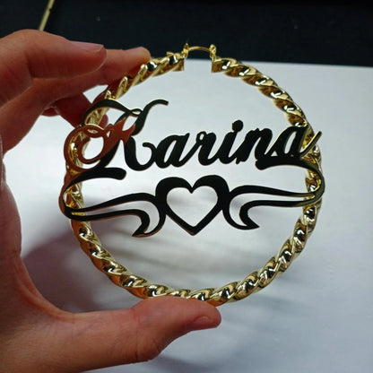 Hiphop Punk Style Bamboo Big Hoop Earrings Customize Personized Name Earrings For Women Personlized Earrings Gifts
