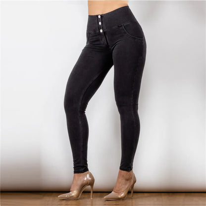 Butt Lift Jeans Black Skinny Women Stretchable Jeans Slimming Jeggings Streetwear With Three Buttons