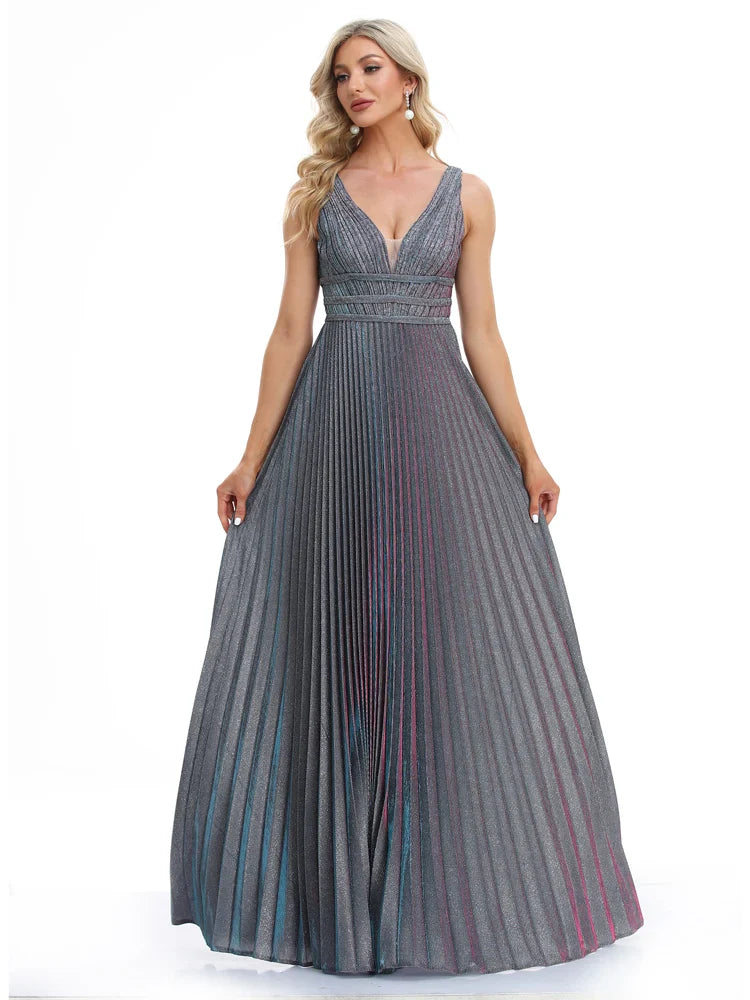 Luxury Sexy Deep V-Neck Sequins Blue Evening Dresses Women Elegant V-back Wedding Party Long Prom Cocktail Dress