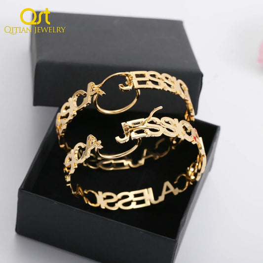 Custom Hoop Earrings With Name Personalized Name Earrings For Women Large Circle Letter Earrings Gold Stainless Steel Jewelry