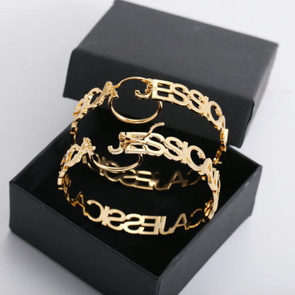 Custom Hoop Earrings With Name Personalized Name Earrings For Women Large Circle Letter Earrings Gold Stainless Steel Jewelry