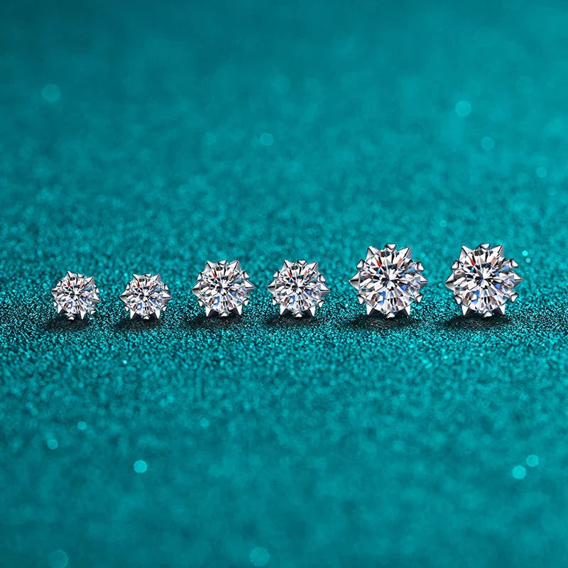 Moissanite Stud Earrings 1CT 2CT White Gold Plated Sterling Silver D VVS1 Lab Diamond Snowflake Ear Studs For Women