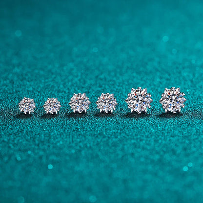 Moissanite Stud Earrings 1CT 2CT White Gold Plated Sterling Silver D VVS1 Lab Diamond Snowflake Ear Studs For Women