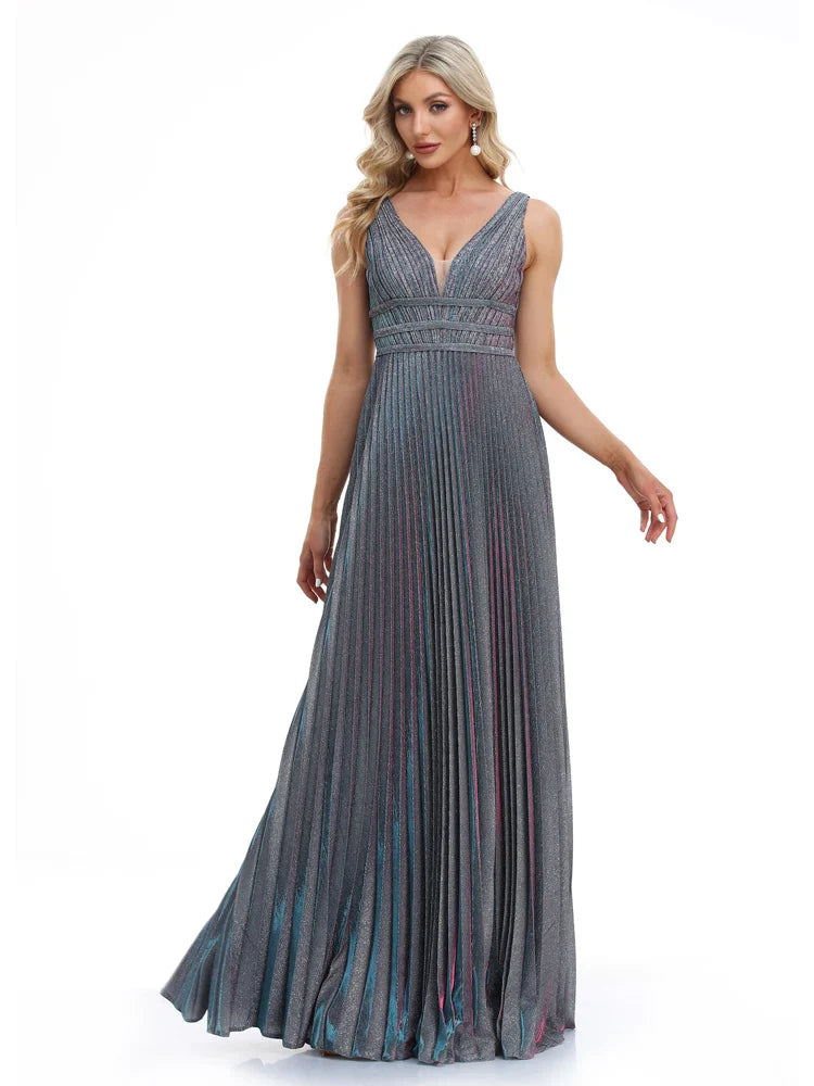 Luxury Sexy Deep V-Neck Sequins Blue Evening Dresses Women Elegant V-back Wedding Party Long Prom Cocktail Dress