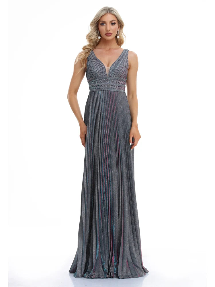 Luxury Sexy Deep V-Neck Sequins Blue Evening Dresses Women Elegant V-back Wedding Party Long Prom Cocktail Dress
