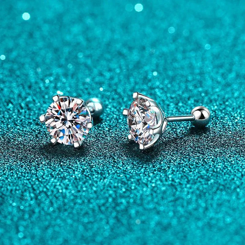 Moissanite Stud Earrings 18K White Gold Plated Sterling Silver D VVS1 Round Cut Lab Diamond Screw Ear Studs For Women