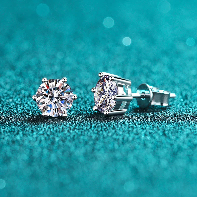 Moissanite Earrings Screw Stud Sterling Silver D VVS1 Lab Diamond with GRA Classic 6 Claws Round Ear Studs For Women