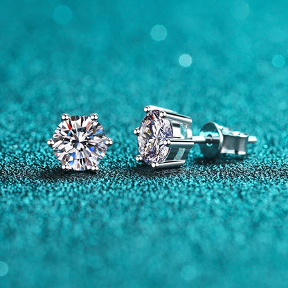 Moissanite Stud Earrings 14K White Gold Plated Sterling Silver D VVS1 Lab Diamond 6 Claws Round Ear Studs For Women
