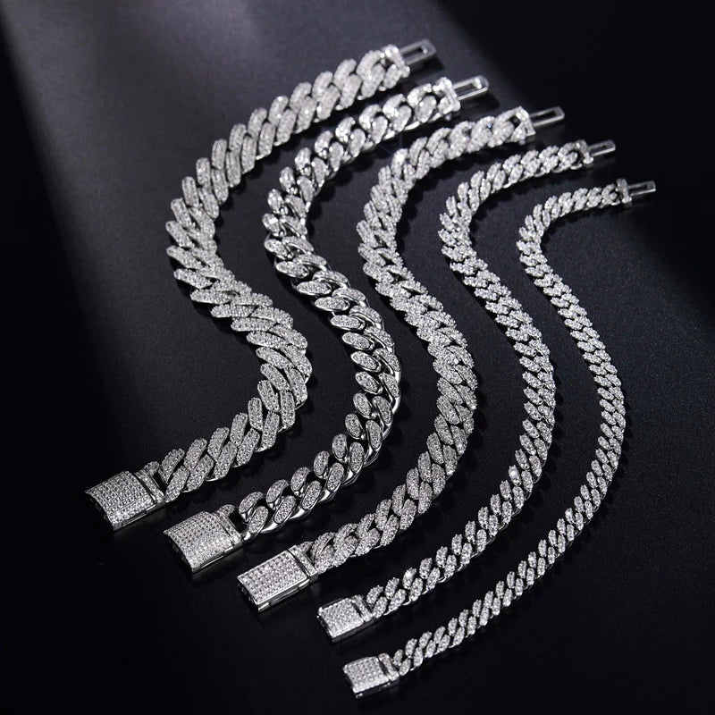 All Moissanite Cuban Hip Hop Bracelet for Men 6mm 8mm Full Diamond with GRA 925 Sterling Silver Teen Girls Chain