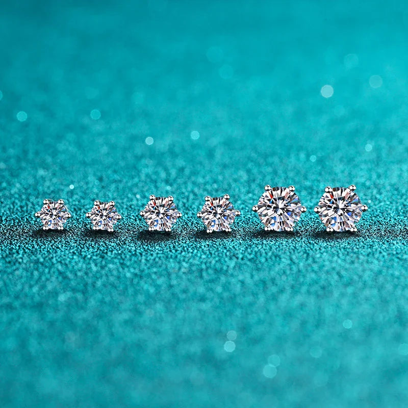 Moissanite Stud Earrings 14K White Gold Plated Sterling Silver D VVS1 Lab Diamond 6 Claws Round Ear Studs For Women