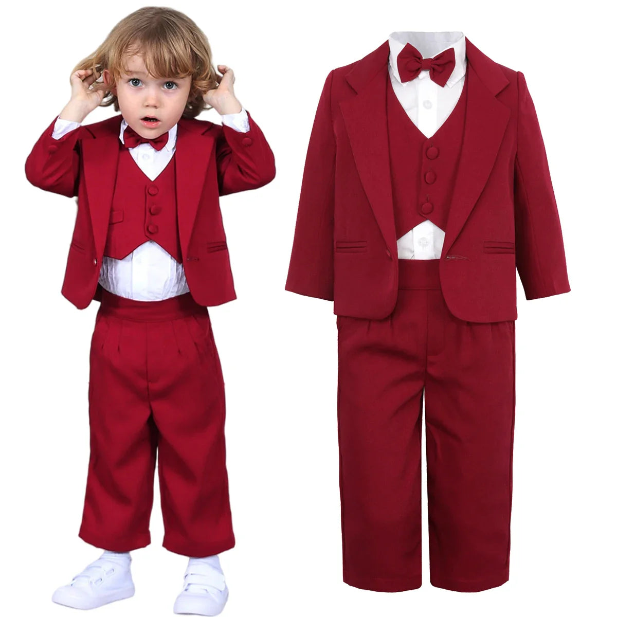 Baby Boy Suit Set Wedding Infant Formal Outfit Toddler Ring Bearer Tuxedo Children Birthday Ceremony Performance Costume 4PCS
