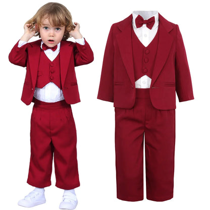 Baby Boy Suit Set Wedding Infant Formal Outfit Toddler Ring Bearer Tuxedo Children Birthday Ceremony Performance Costume 4PCS