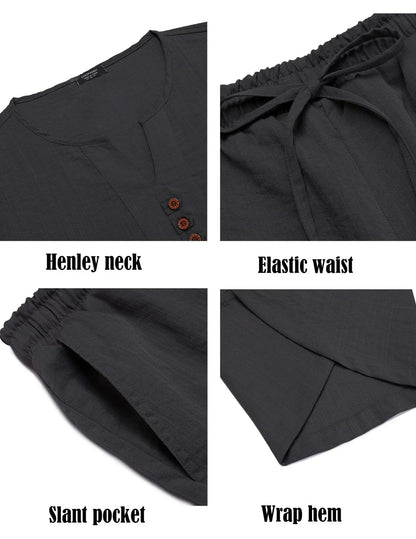 Summer Cotton Linen Shirt Set Men's Casual Outdoor 2-Piece Suit Andhome Clothes Pajamas Comfy Breathable Beach Short Sleeve Sets