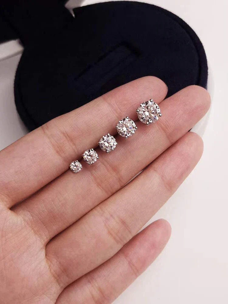 CZ Stud Earrings 925 Sterling Silver Platinum Plated Round Cubic Zirconia Hypoallergenic Barbell Earrings 4-7mm