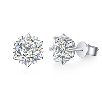 Moissanite Stud Earrings 1CT 2CT White Gold Plated Sterling Silver D VVS1 Lab Diamond Snowflake Ear Studs For Women