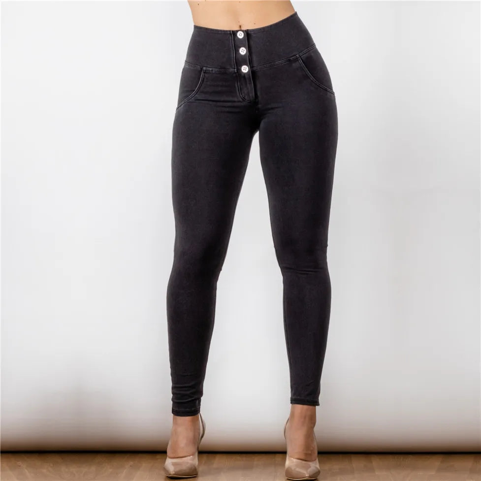 Butt Lift Jeans Black Skinny Women Stretchable Jeans Slimming Jeggings Streetwear With Three Buttons