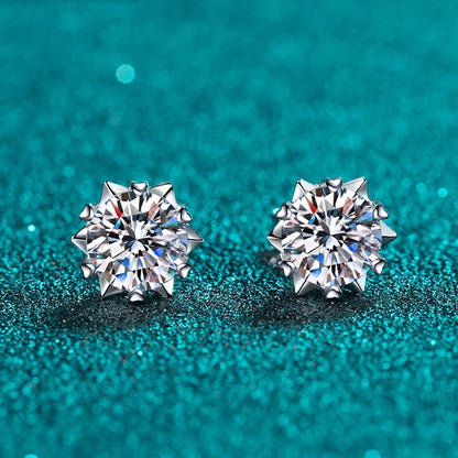 Moissanite Stud Earrings 1CT 2CT White Gold Plated Sterling Silver D VVS1 Lab Diamond Snowflake Ear Studs For Women