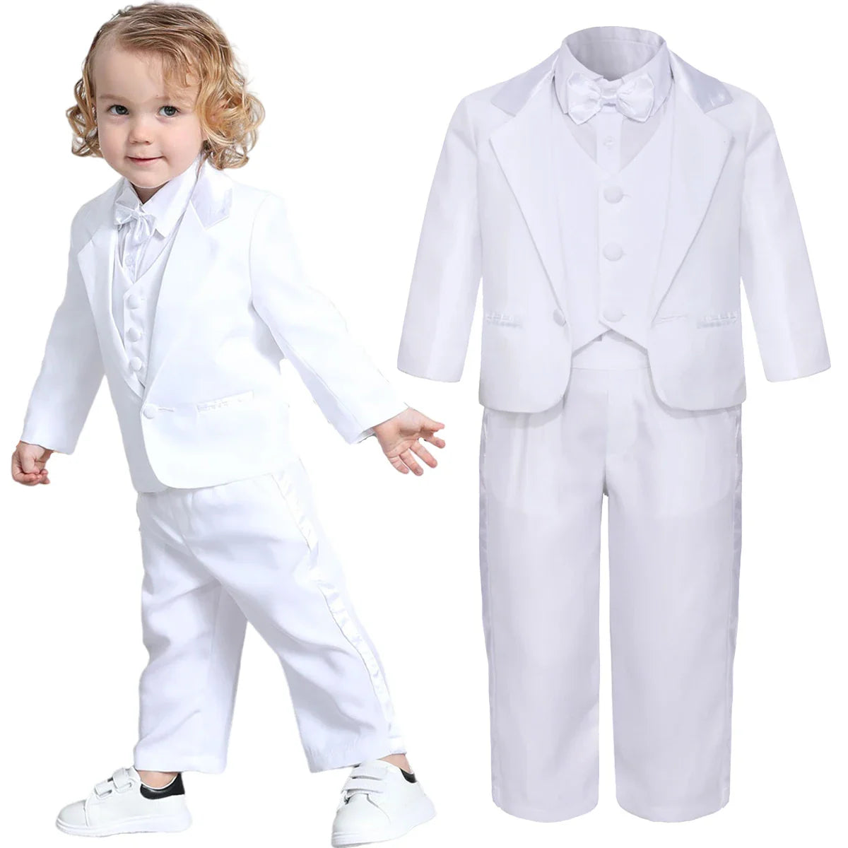Baby Boy Suit Set Wedding Infant Formal Outfit Toddler Ring Bearer Tuxedo Children Birthday Ceremony Performance Costume 4PCS