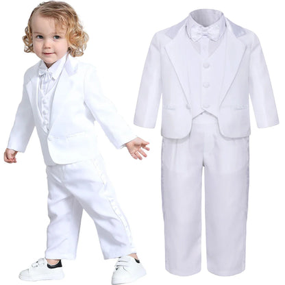 Baby Boy Suit Set Wedding Infant Formal Outfit Toddler Ring Bearer Tuxedo Children Birthday Ceremony Performance Costume 4PCS