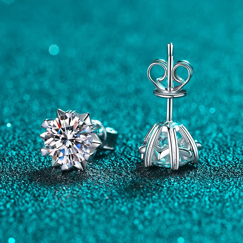 Moissanite Stud Earrings 1CT 2CT White Gold Plated Sterling Silver D VVS1 Lab Diamond Snowflake Ear Studs For Women