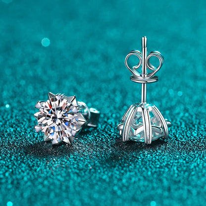 Moissanite Stud Earrings 1CT 2CT White Gold Plated Sterling Silver D VVS1 Lab Diamond Snowflake Ear Studs For Women