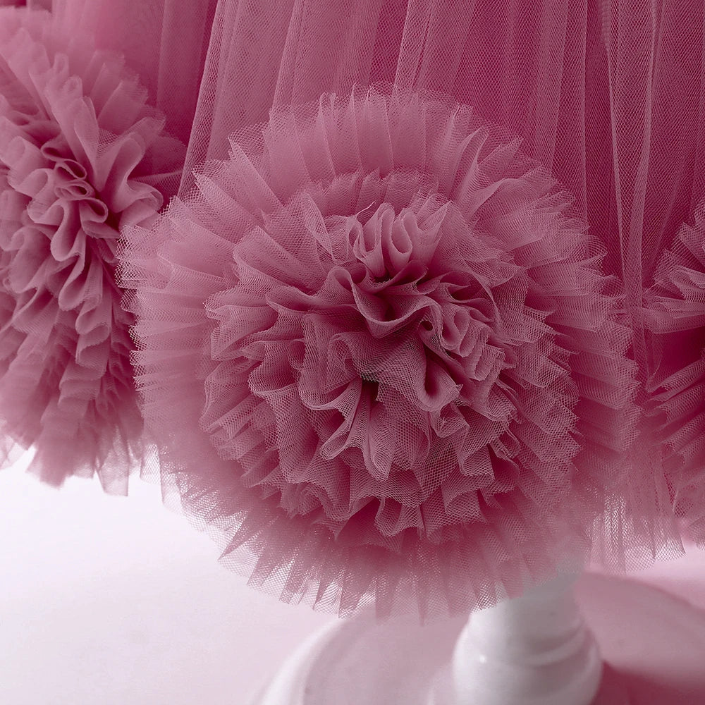 Elegant Trailing Flower Party Girls Dress Summer Wedding Bridesmaid Princess Prom Dress Girl Tull Bow Birthday Evening Ball Gown