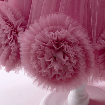 Elegant Trailing Flower Party Girls Dress Summer Wedding Bridesmaid Princess Prom Dress Girl Tull Bow Birthday Evening Ball Gown